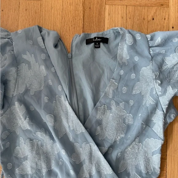 Lulu’s Compelling Love Light Blue Jacquard Short Sleeve Maxi Dress - Picture 12 of 16